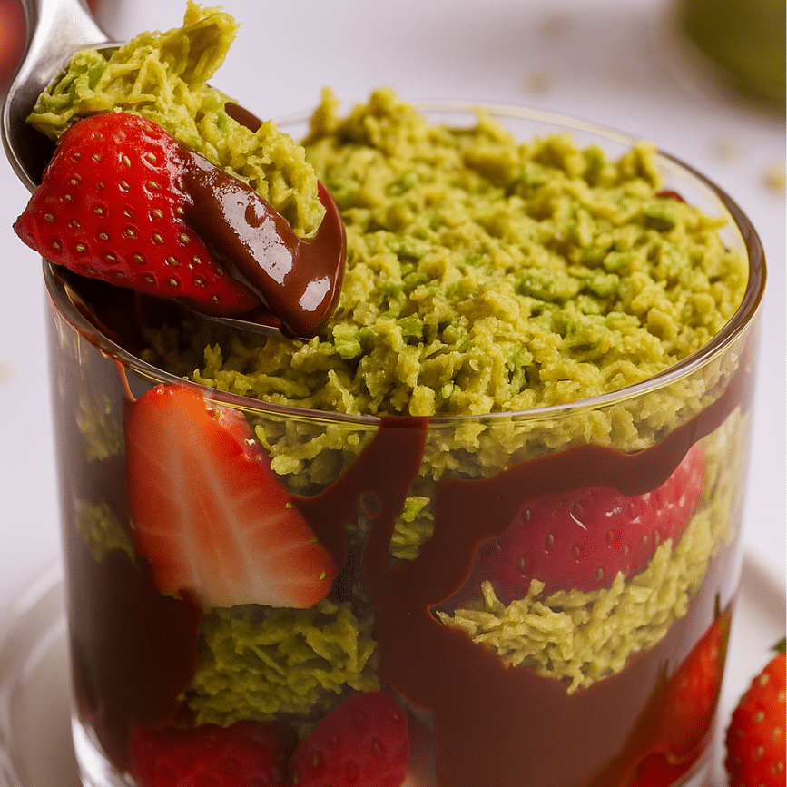 Dubai chocolate strawberries dessert in layered cup